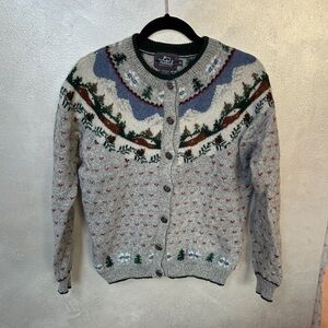 Vintage Woolrich Gray and Green Wool Cardigan sz medium